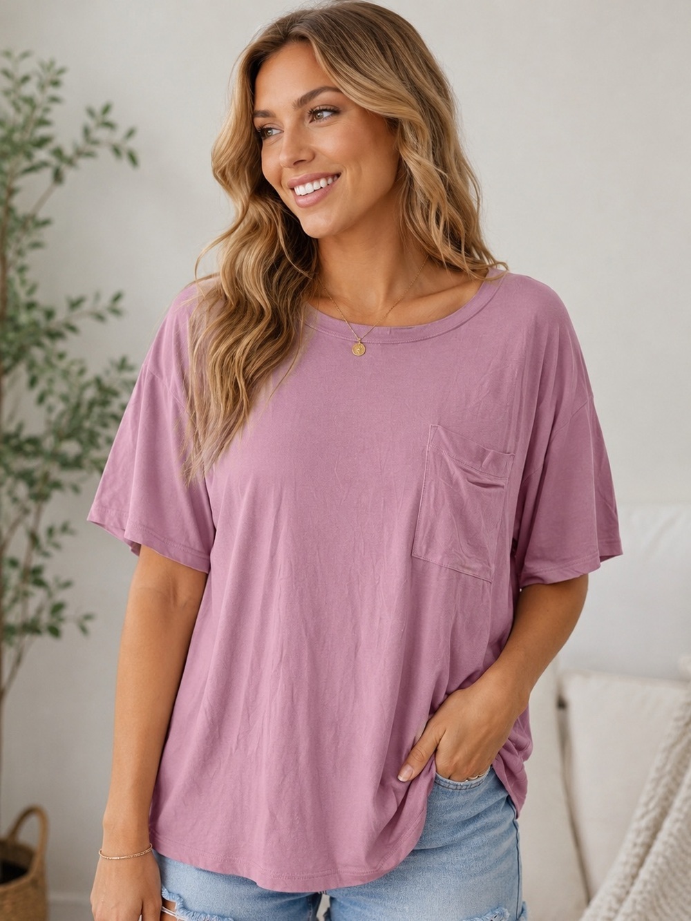 stars above Dusty Rose Short Sleeve Pocket Tee